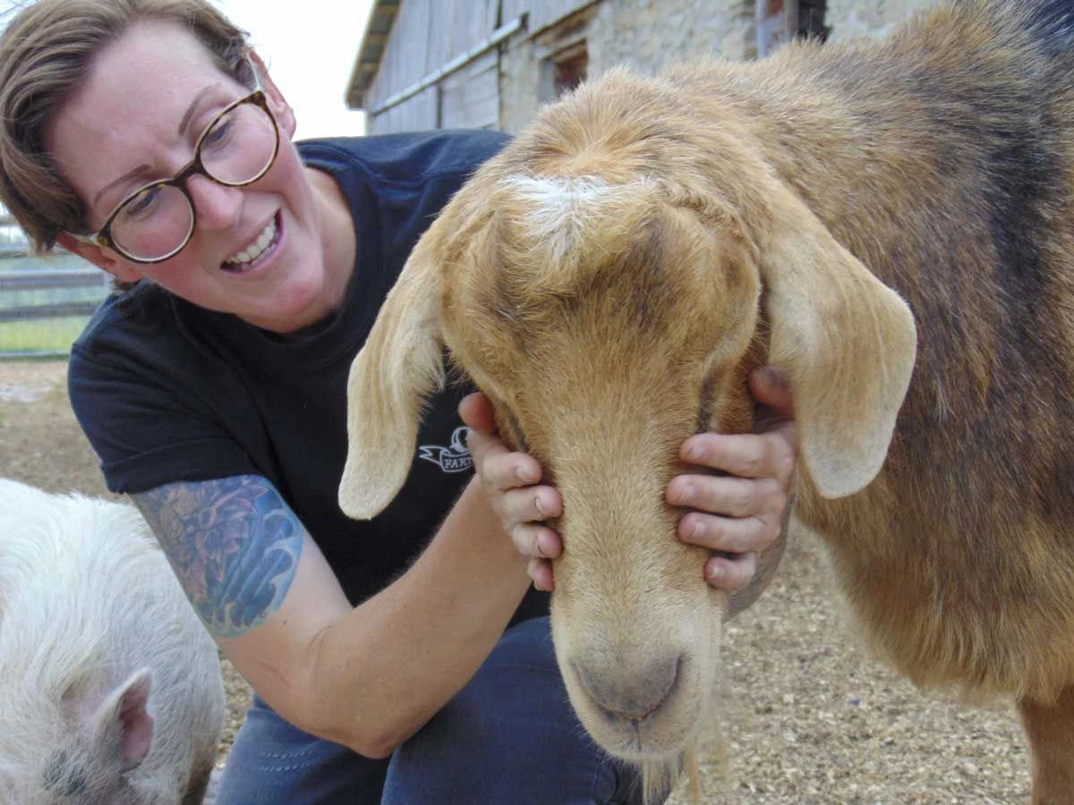 Ali Valentine with Ted at GLO Farm Sanctuary